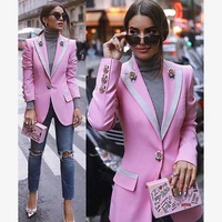 2021 za star stereoscopic rose jackets for women classic shawl collar clasp printed pink blazer slim long sleeve suit female