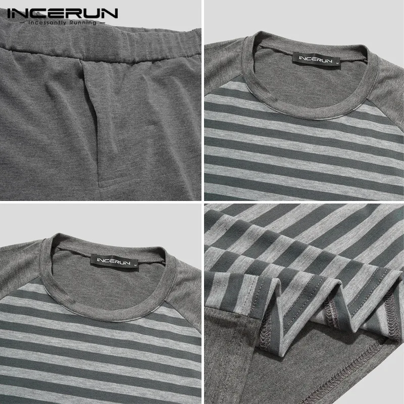 

Men Pajamas Sets Striped Patchwork Short Sleeve Sleepwear Soft Shorts Homewear Summer Cozy Men Nightwear Suits INCERUN 2 Pieces