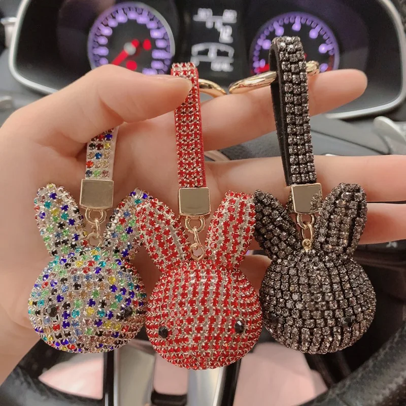 

Korea Creative Full Diamond Keychain Rabbit Keychain Sticker Diamond Jewelry Fashion Car Keyring Chain Ladies Gift Car Key chain
