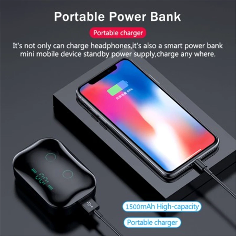 Наушники-вкладыши TWS с 5 0 Bluetooth IPX7 Водонепроницаемая игровая Музыка Спорт
