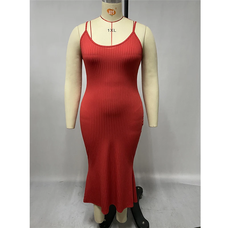 

Summer Fashion Women Midi Dresses Sexy V Neck Sleeveless Condole Belt Mid Waist Elegant Plus Size Dress Wholesale Dropshipping