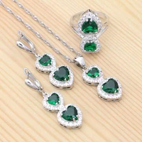 heart shape stones for bride natural green white cubic zirconia earringspendantnecklacering set 925 silver jewelry sets