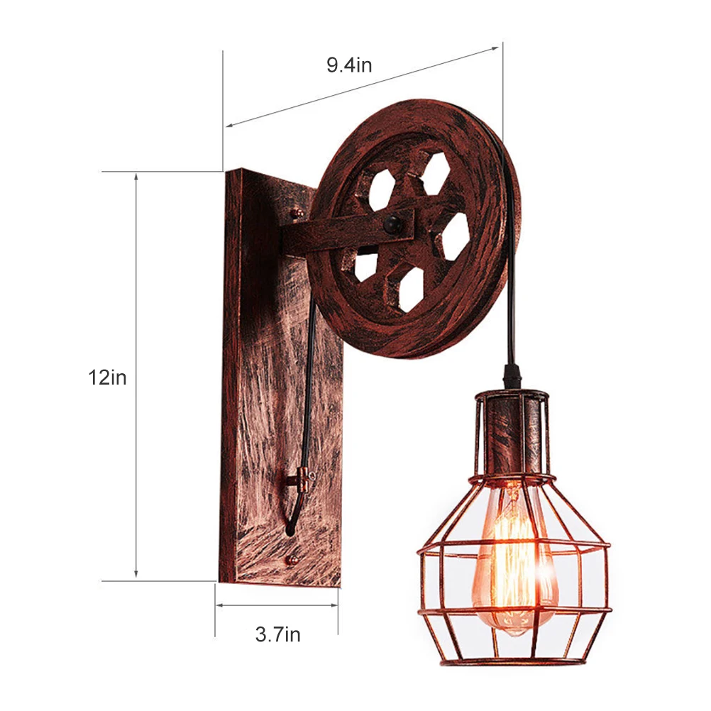 

Vintage Home Sconce Light Loft Retro Wall Lamp Lifting Pulley Wall Light Industrial Style Iron Lanterns Suspension Pendant Light