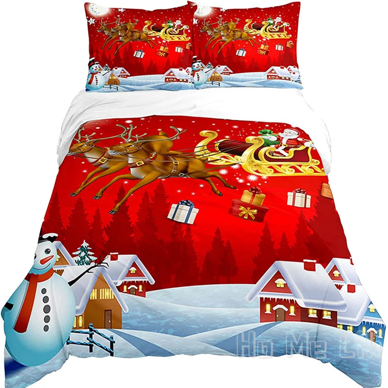 

Christmas Duvet Cover By Ho Me Lili 3D Santa Claus Elk Snowman Printed Warm Theme Bedding Set With Zipper
