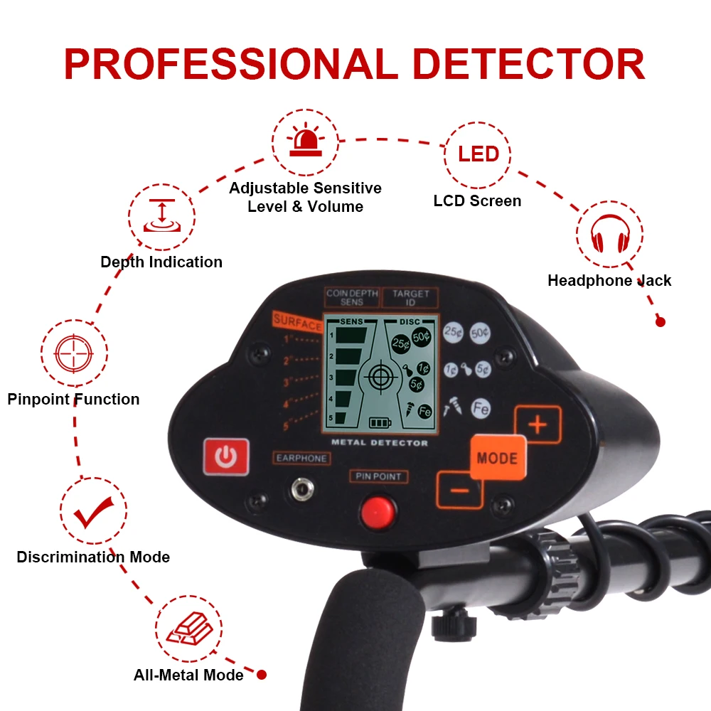 

MD-5030 Pinpointer Underground Gold Metal Finder Treasure Hunter Large Coil Professional Metal Detector Digger Prospecting Tool