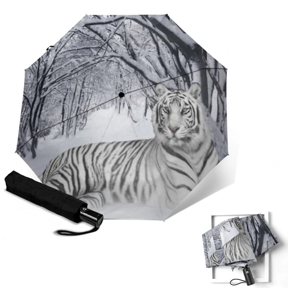 Ветрозащитный автоматический зонт с принтом тигра защита от дождя и солнца 3