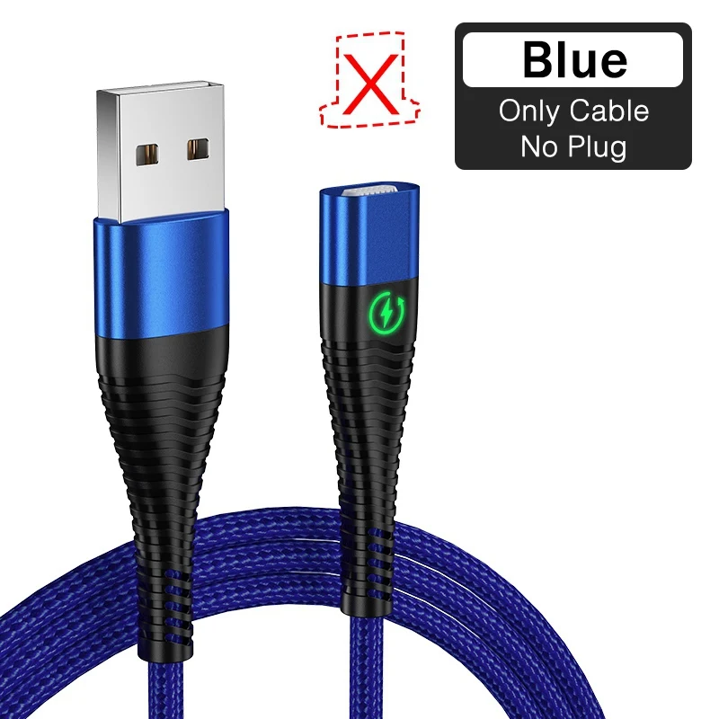 ROCK светодиодный светильник Магнитный зарядный кабель Micro USB кабель для iPhone XR XS Max X магнитное зарядное устройство usb type C зарядный провод шнур 1 м 2 м - Цвет: Blue Cable