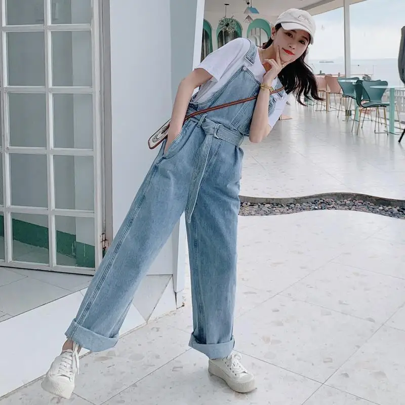 Женские джинсовые комбинезоны однотонные винтажные элегантные универсальные