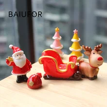 BAIUFOR 크리스마스 미니어처 산타 클로스 썰매 순록 선물 기차 테라리움 인형, 요정 정원 장식 눈 풍경 모델