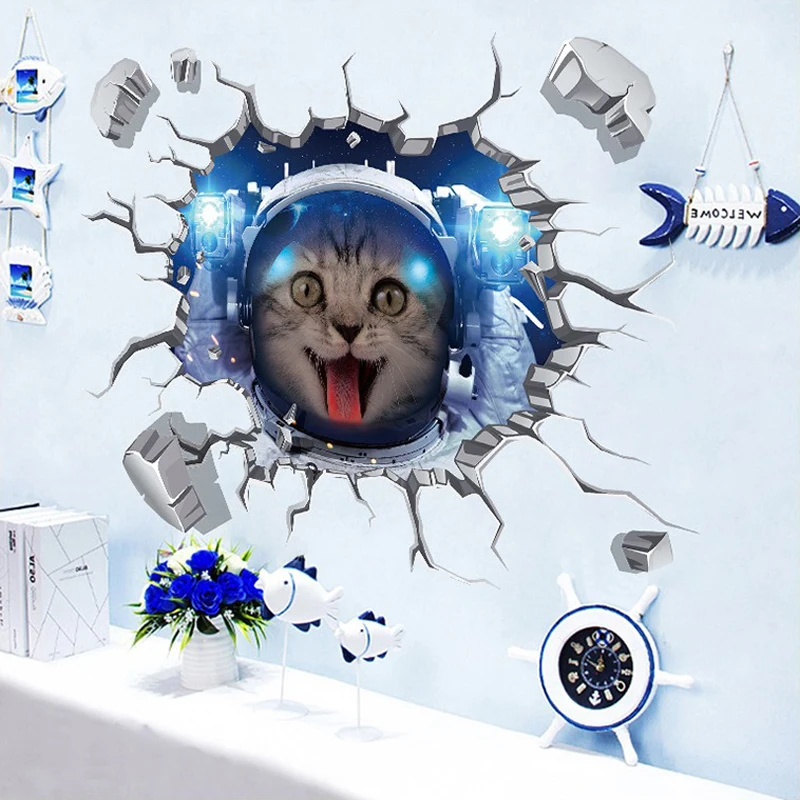 DIY 3D космический аэрокосмический Кот настенные наклейки для детской комнаты