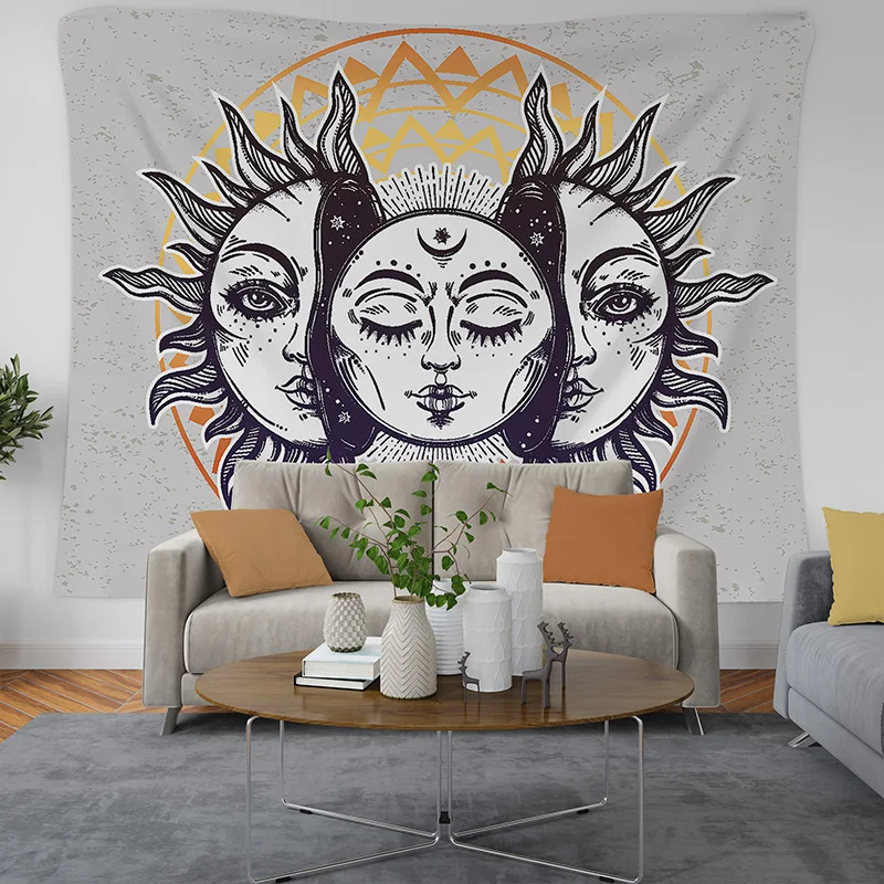 

Sun Moon Mandala Tapestry Mysterious Celestial Meditation Psychedelic Runes Art Wall Hanging Tapestries for Living Room Decor
