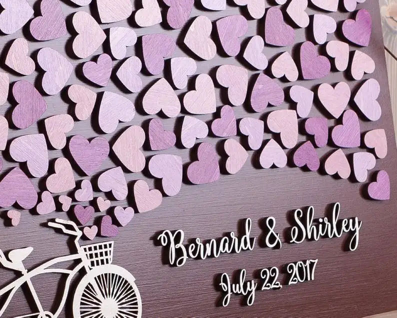Свадебная Гостевая книга альтернативный тандем велосипед 3d фиолетовые сердца