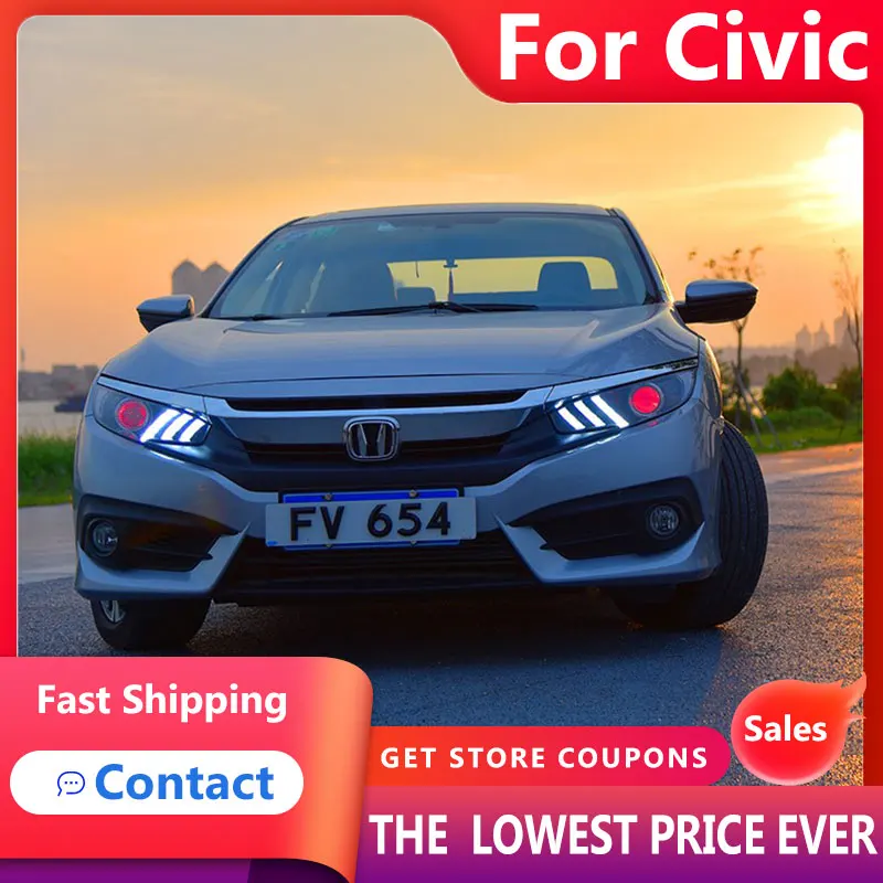 

HANA for Civic Headlights 2017-2020 Sedan 5-Door LED Headlight DRL Hid Head Lamp Angel Eye Bi Xenon Beam Accessories