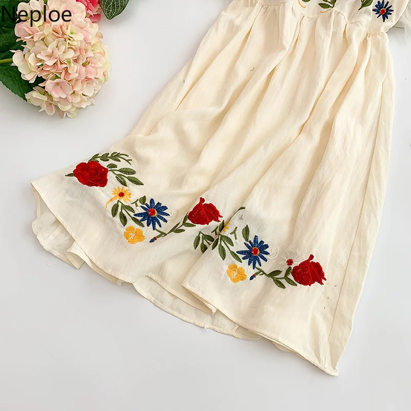 Neploe Лето 2019 женское платье сладкий цветок топ с вышивкой Vestidos винтажное богемное