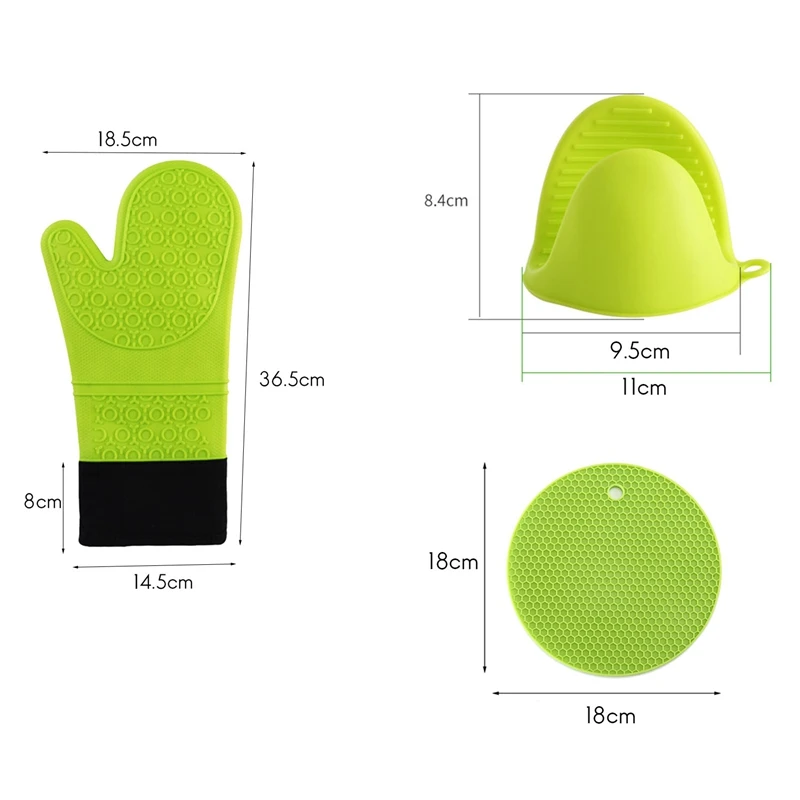 

1 Pair Heat Resistant Silicone Oven Mitt with 2 Trivets & Pinch Oven Mitts-for Cooking,with Soft Inner Lining