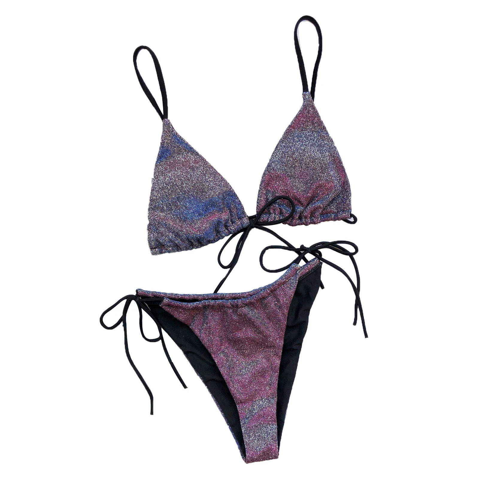 Новейшее женское сексуальное блестящее бикини на шнуровке без рукавов топы