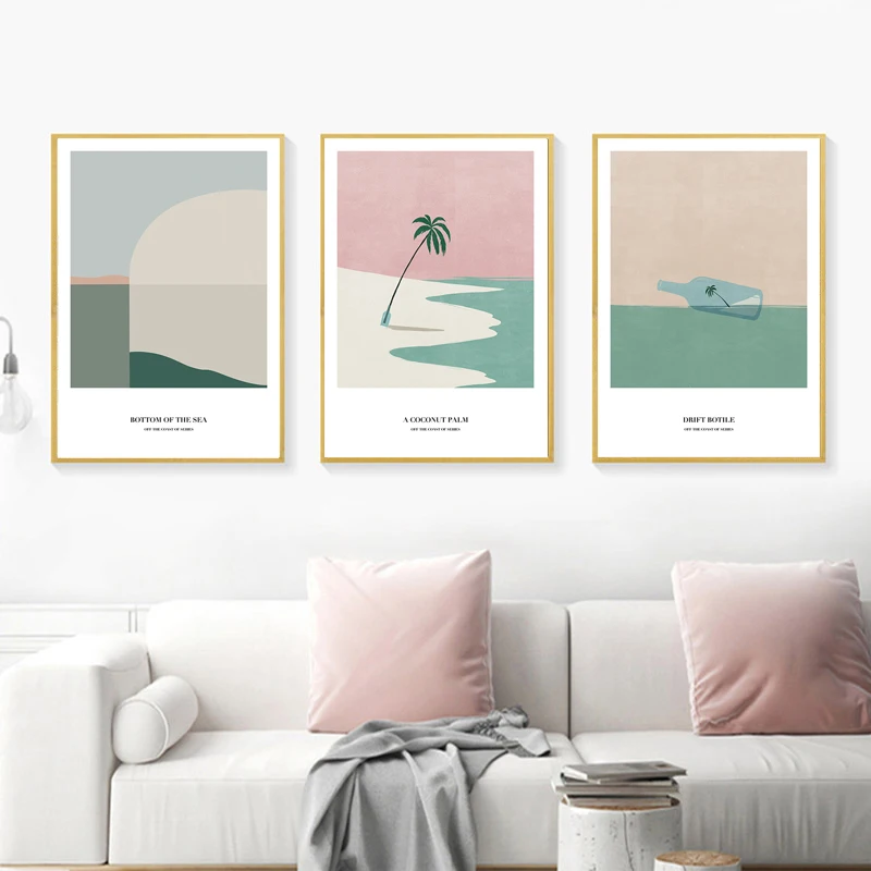 Абстрактный морской Дрифт бутылка Холст Краска пейзаж Пальма стена искусство