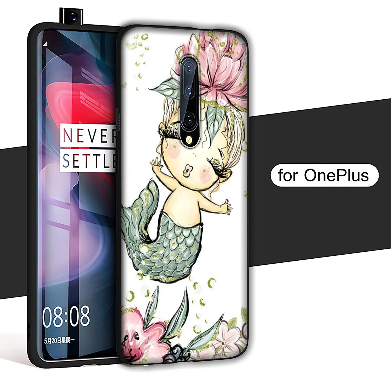 IYICAO Мягкий силиконовый чехол для телефона с хвостом русалки Oneplus 7T 7 Pro 6T 5T черный
