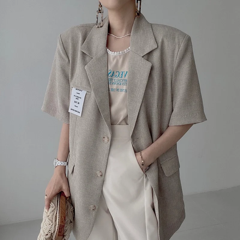 

Женское пальто, Корейская шикарная темпераментная свободная универсальная куртка с отложным воротником и буквенным принтом, костюм с трем...