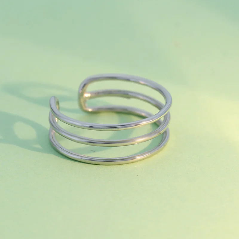 TrustDavis реальные 925 стерлингового серебра один два три слоя линия открытие кольцо