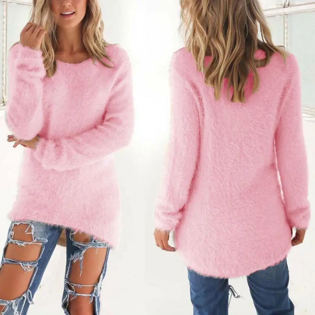 Streetwear  Popular Thick Fluffy Sweater Jumper Lady Knitted Pullover O-Neck   for Dating