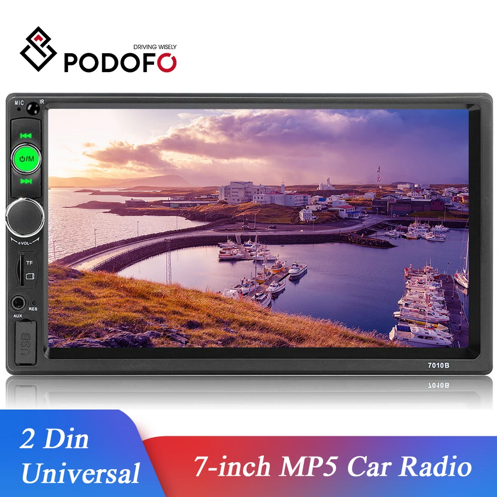 Podofo 2din автомобильный Радио FM USB AUX Автомобильный мультимедийный плеер Bluetooth