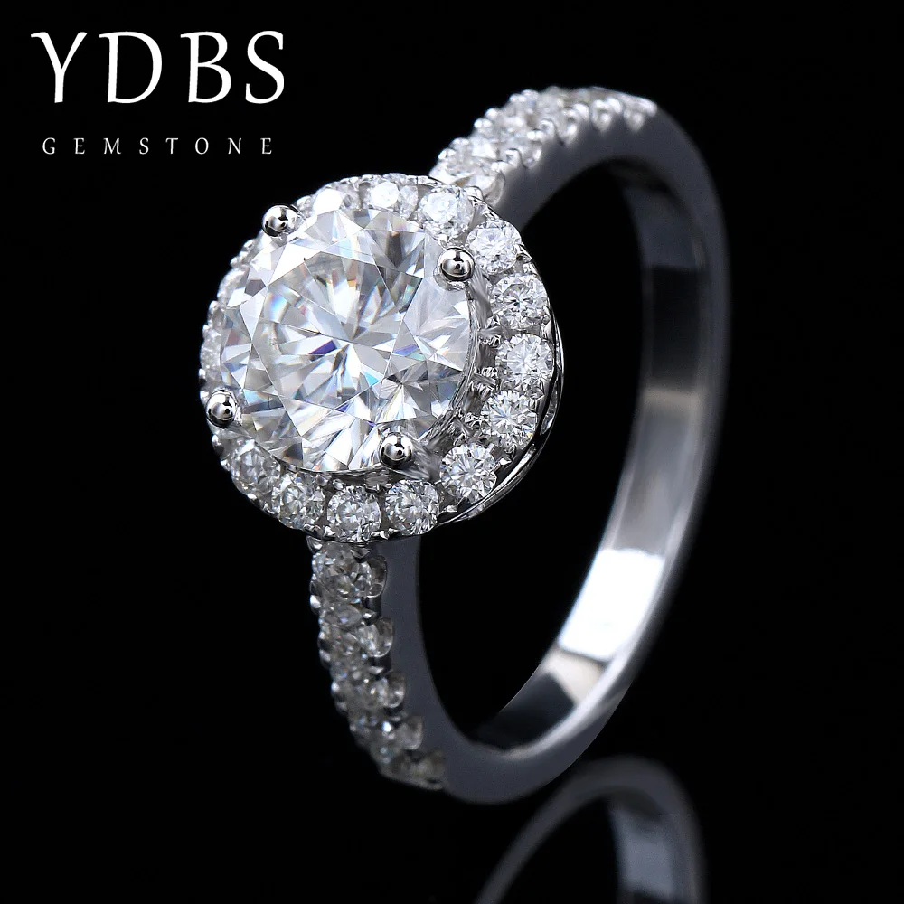 

YDBS Diamond Moissanite Ring Solid 14K White Gold center 1.0 CT Moissanite Engagement Ring Unique Moissanit Wedding Rings