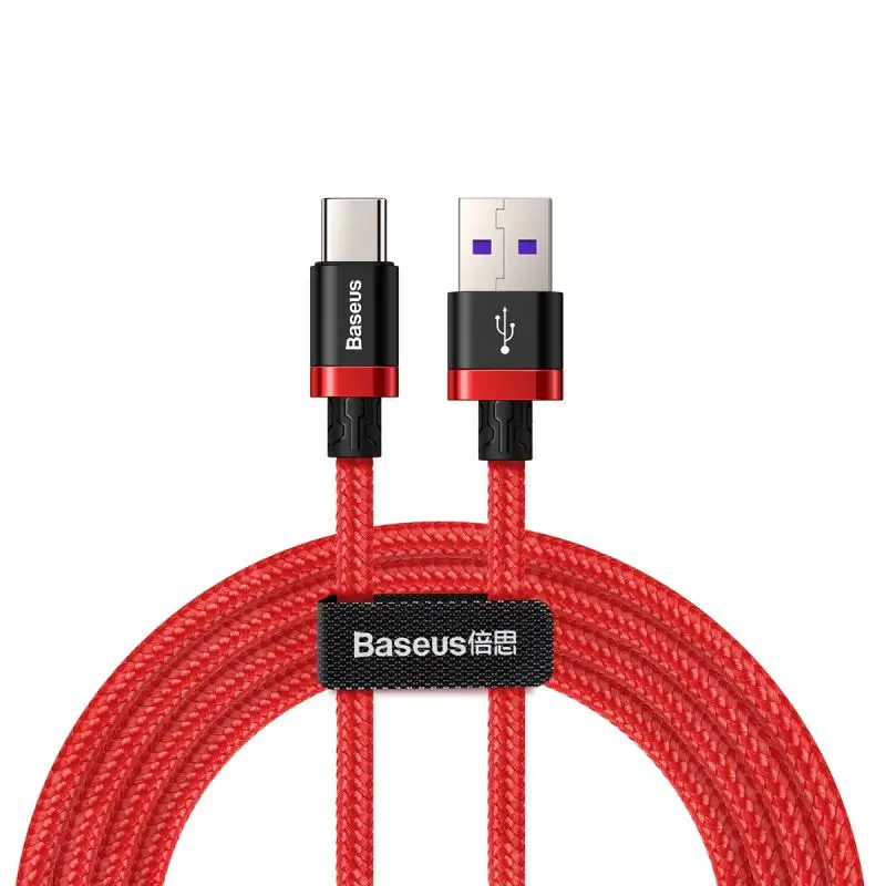 Red Baseus 5A Supercharge usb type-C кабель для huawei mate 20 P20 Lite P30 USB Type C шнур для зарядки телефона Quick Charge 3,0 кабель для мобильного телефона Xiaomi 9 8 usb кабель зарядное устройство провод для зарядки - Цвет: Red
