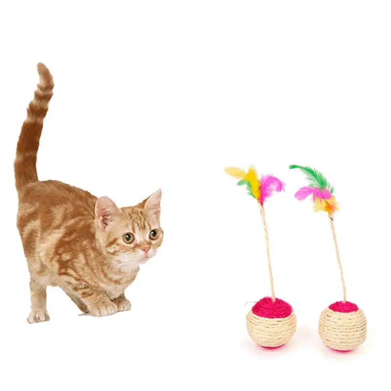 

1pc Pet Toys Cat Claw Scratching Toy Shuttlecock Ball Sisal Developmental Toys Colorful Feather Puzzle Toy Ball