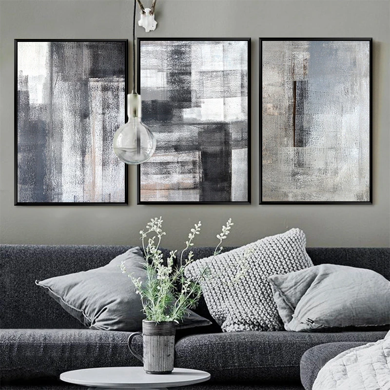 Минималистичная серая черная цветная Абстрактная живопись на холсте
