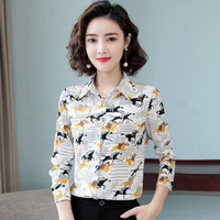2021 flower shirt womens retro new broken top foreign style long sleeve chiffon middle aged mother spring