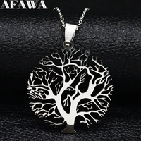 fashion tree of life stainless%c2%a0steel necklace for women silver color necklaces pendants jewelry collar mujer n37s01