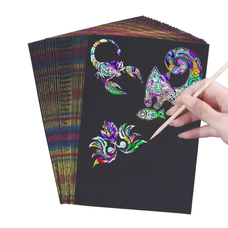

Scratch Rainbow Art Paper Set 50Pcs Magic Scratch off Art Craft Supplies Kits K3KB