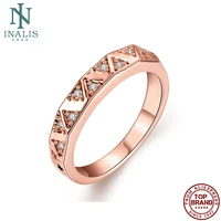inalis rings for women rose gold plated inlay geometric cubic zirconia rings simple romantic engagement wedding fashion jewelry