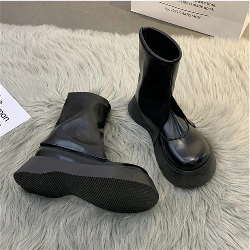 Spring Autumn Style Korean Short Tube Boots Women's 2021 New Network Popular Thick Sole Fashion Chelsea Bootie Lady Chunky Shoes