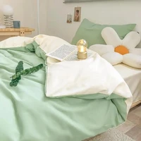 washed cotton four piece quilt cover sheet pillowcase bedding quilt soft solid color simple adult sanding three piece bed sheet