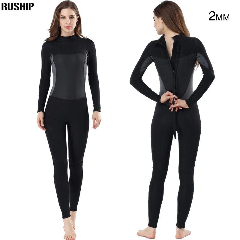 Women 2mm neoprene wetsuit Elastic Black Surf Diving Equipment suit clothing Long one piece Tight Warm surfing Beach Swimsuit