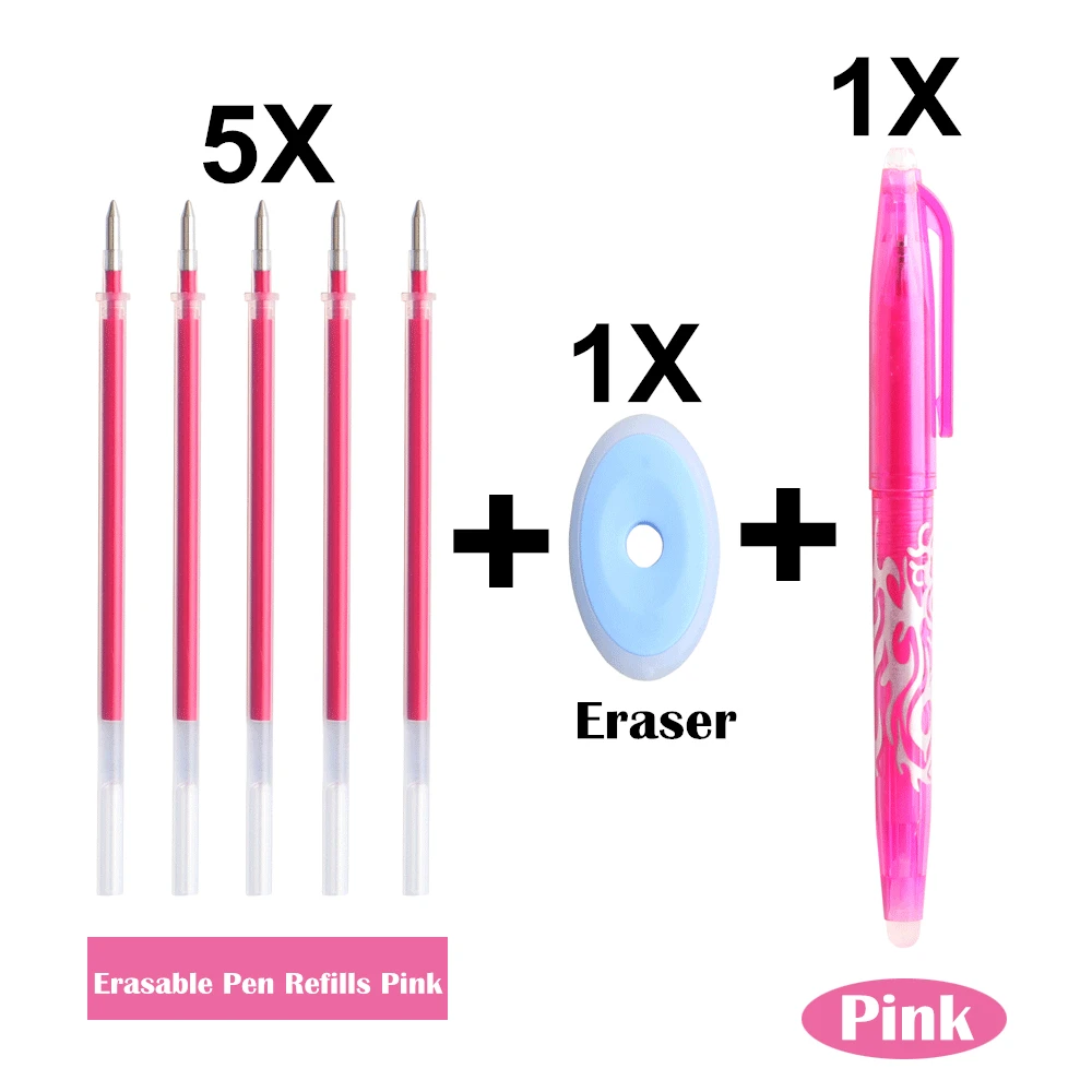 7PCS Pink 7 шт./лот, стираемая ручка, набор для заправки, моющаяся ручка, многоцветные чернила, 0,5 мм, стираемая ручка, стержень, школьные, офисные, канцелярские принадлежности - Цвет: 7PCS Pink
