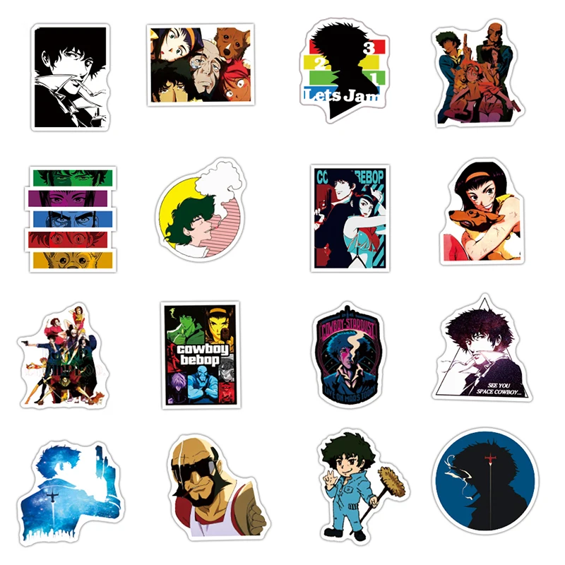 

10/50Pcs/pack Cowboy Bebop Cartoon Stickers Anime Movie For Funny Decals Motorcycle Scooter Bike Laptop Mobile Guitar Suitcase