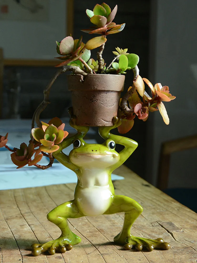 

Outdoor Gardening Resin Frog Fleshy Flowerpot Ornament Courtyard Figurines Decoration Park Villa Animal Vase Statue Crafts Decor