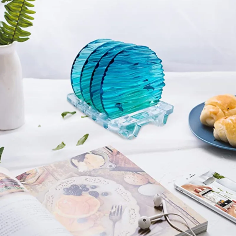 

4pcs Round Resin Coaster Molds With Coaster Holder Mold Different Pattern Silicone Molds For Epoxy Resin Diy Home Decoration