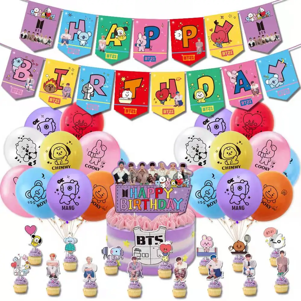 Kpop Bangtan Boys день рождения яркий баннер топпер для торта капкейки топперы девочек