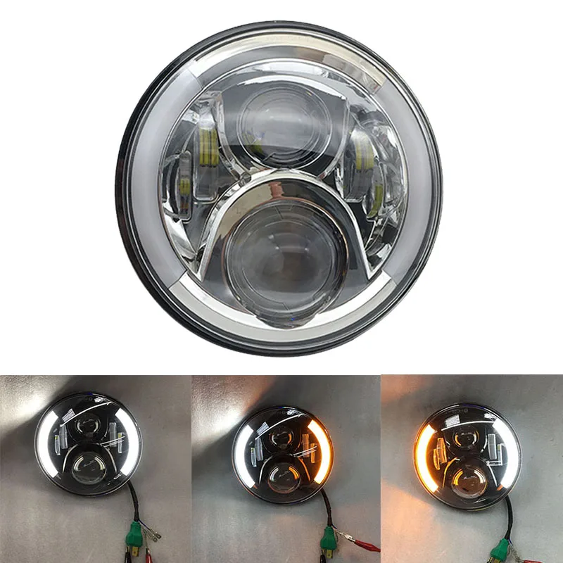 Chrome headlight 7 ''светодиодные прожекторные фары H4 дальнего света 7 дюймов корпус ведро DRL янтарные указатели поворота мотоциклетные фары для Harley - Цвет: Chrome headlight
