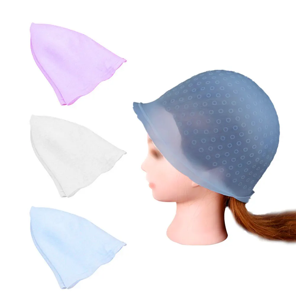 

Reusable Silicone Hair Coloring Highlighting Cap Hair Dyeing Cap With Metal Hook Frosting Tipping Color Styling Tools