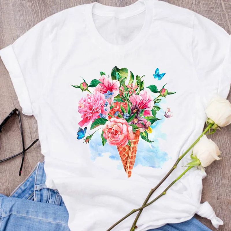 Женская графическая одежда с изображением мороженого бабочки акварели цветов