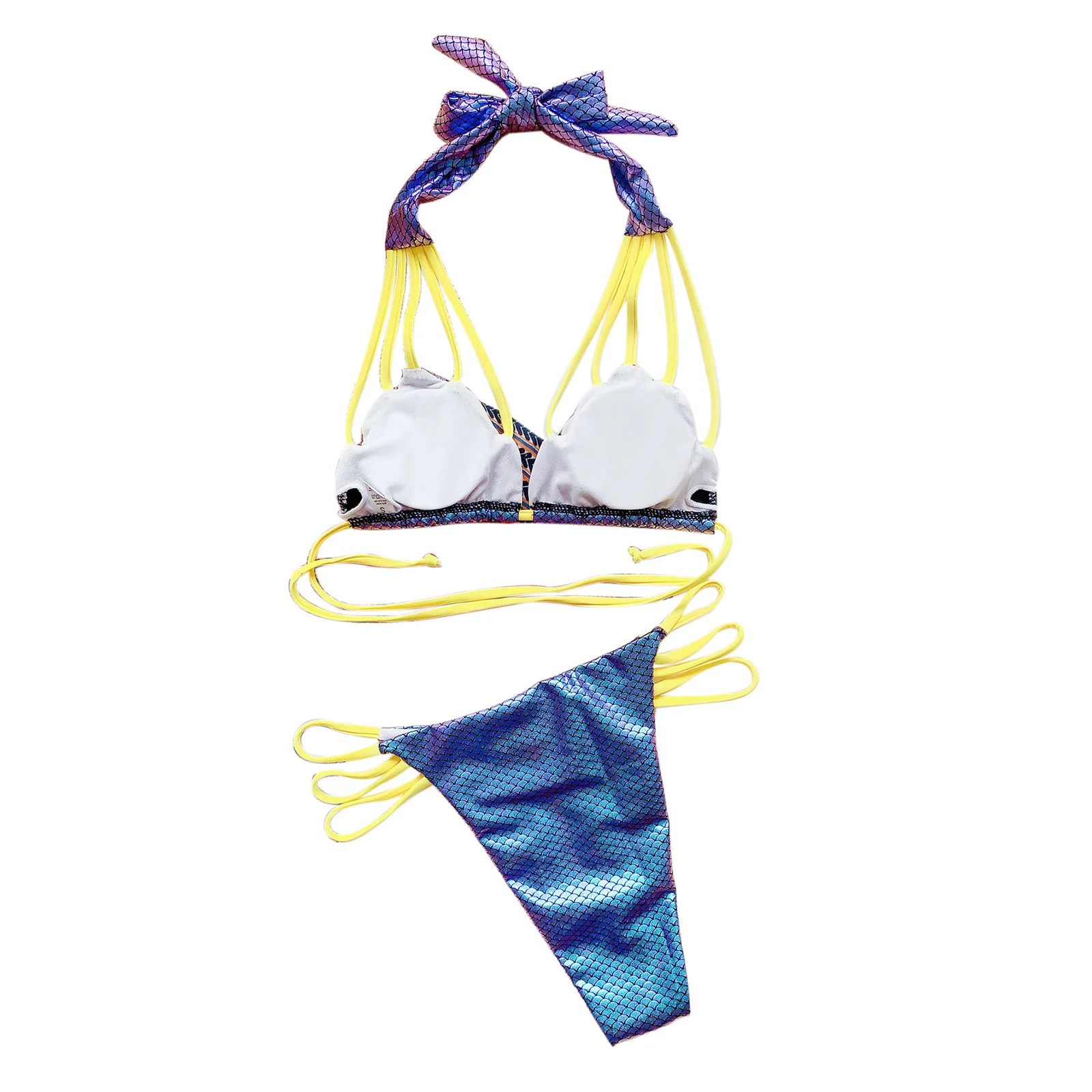 

Meihuida Women's Sexy Off-shoulder Swimsuit, Classic Lace-up Halter Two-piece Set, Backless Babydoll Swimming Suit