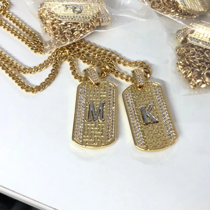 

Classic double-sided Zircon Letter A-Z Necklaces Pendant Stainless Steel Curb Chain Alphabet Necklaces Fashion Jewelry Girl Gift