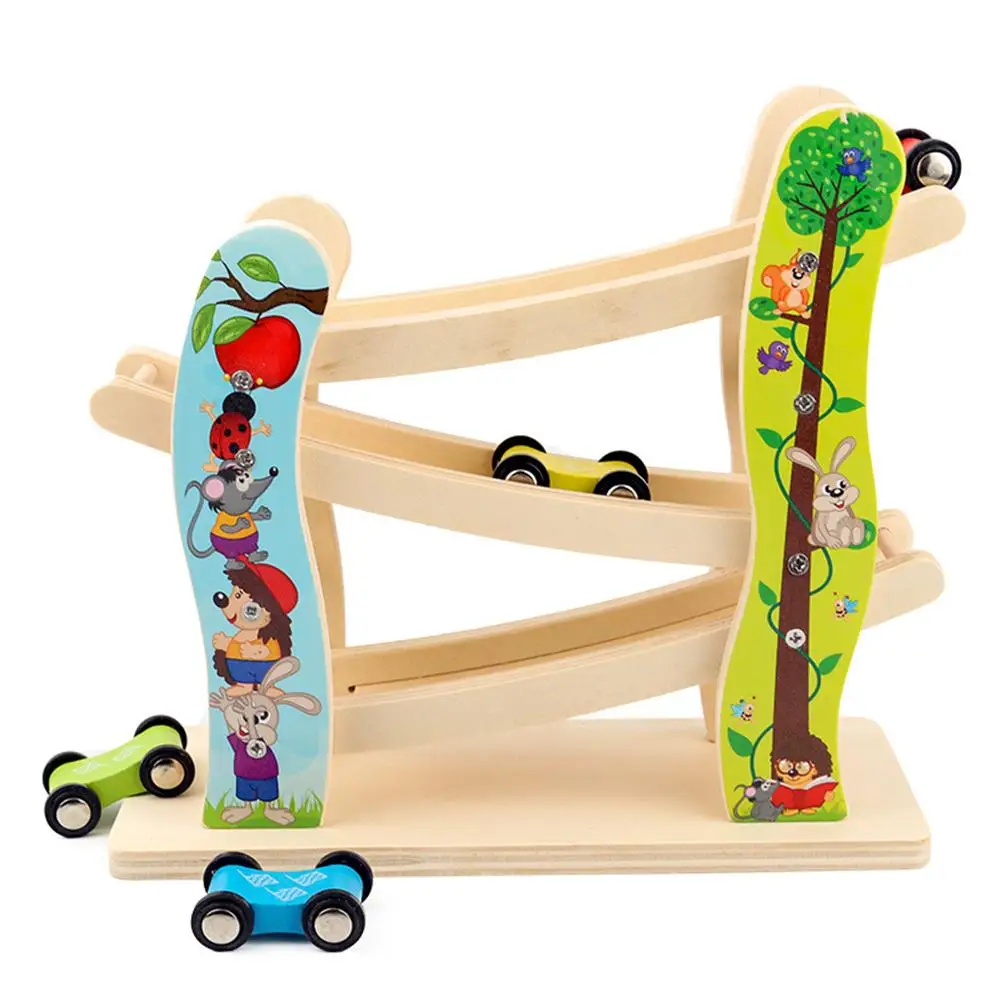 

Cartoon Wooden Ladder Gliding Car Racing Track Educational Slide Toy New Kids Gifts Cute Children Toys Birthday Gift
