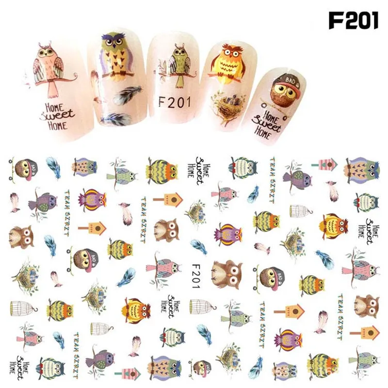 Водяные наклейки для ногтей 3 шт. татуировка совы милое животное мультяшный