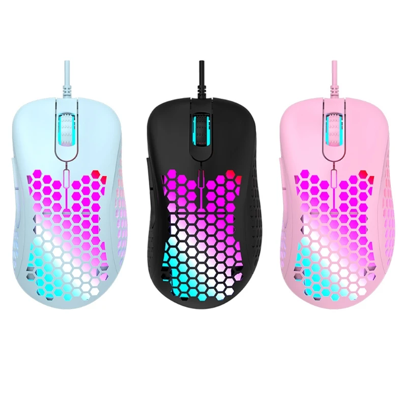 

6 Keys Colorful Light Weight Wired Mouse Hollow-out Honeycomb Shell Gaming Mouce